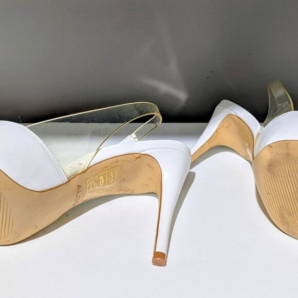 ALDO White Slingback Stiletto Heels – Pointed Toe, Clear Strap, Size 8 - Picture 2 of 5